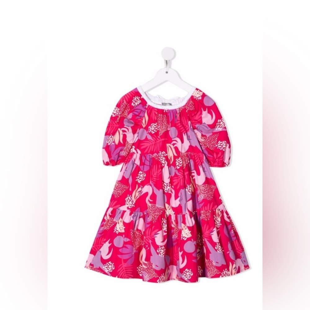 Floral print dress with a bow on the back.